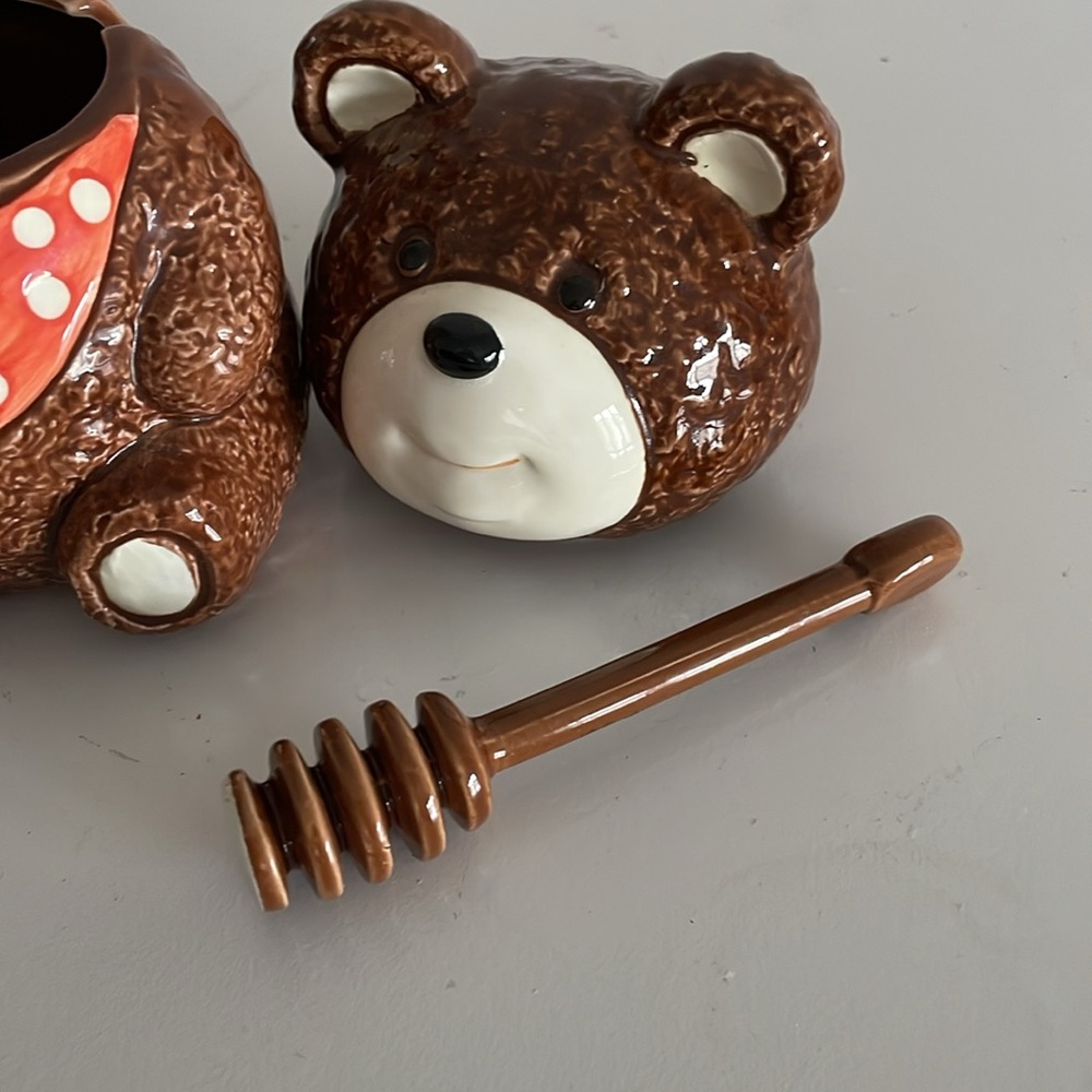 Brown Bear Ceramic Honey Pot with Dipper - Brown